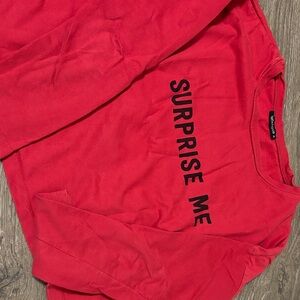 Red Crewneck Sweatshirt with SURPRISE ME Print